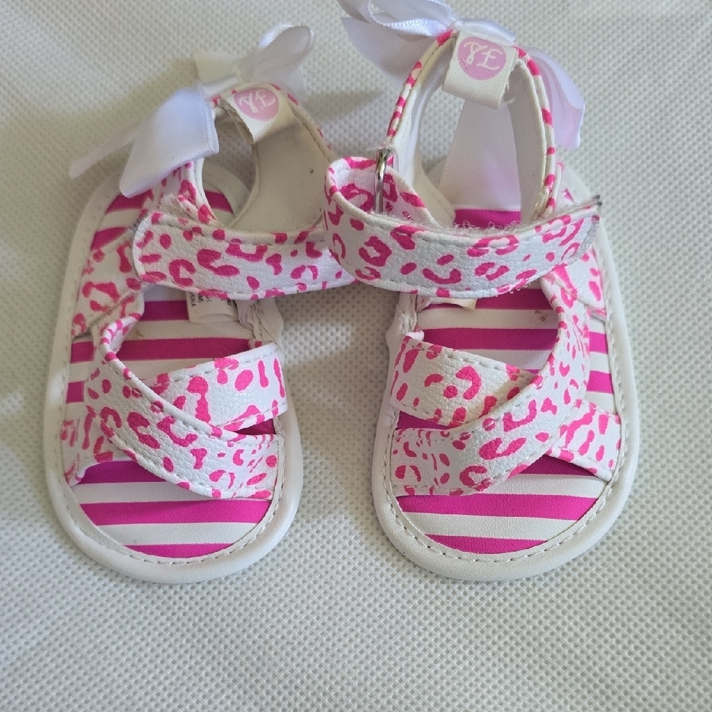 Pink and White Summer Sandals with Velcro Straps